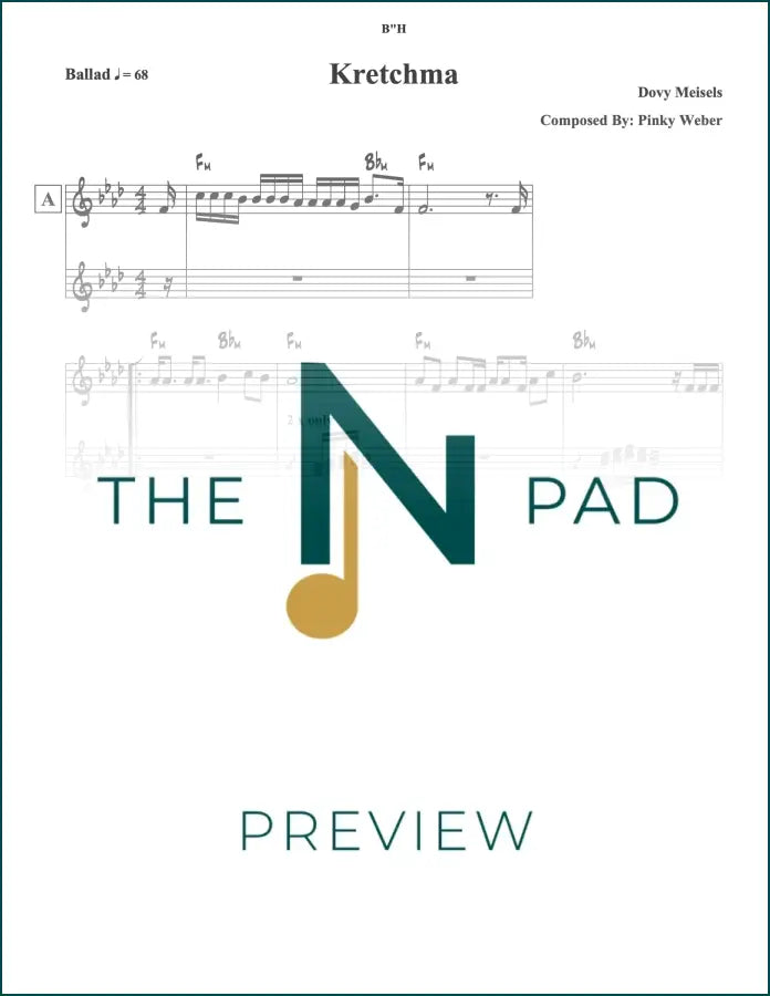 Kretchma sheet music by Dovy Meisels from The Notation Pad, featuring lead sheet with musical notation and lyrics.