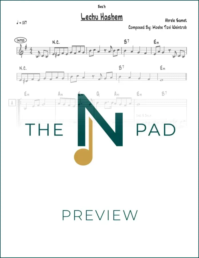 Sheet music for "Lechu Hashem" by The Notation Pad, featuring a lead sheet with musical notes and lyrics.
