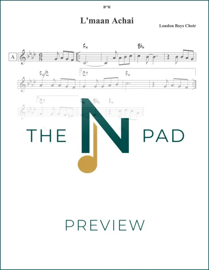 Sheet music cover for Lemaan Achai - Perchei London by The Notation Pad, featuring musical notes and title on the lead sheet.