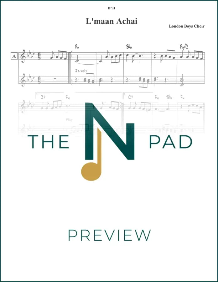 Sheet music for Lemaan Achai - Perchei London by The Notation Pad, featuring lead sheet notation on a clean white background.