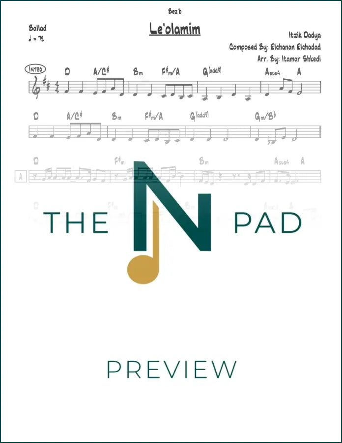 Sheet music for Leolamim - Dadya by The Notation Pad, featuring a detailed lead sheet with musical notation.