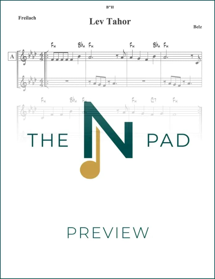 Sheet music for "Lev Tahor" by The Notation Pad, featuring a lead sheet with musical notation and lyrics.