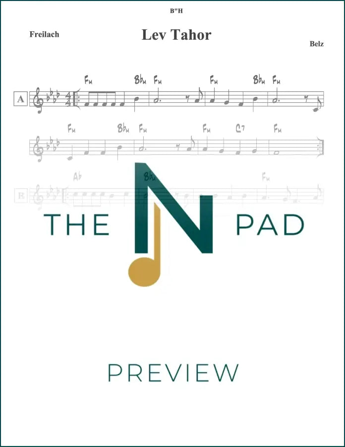 Sheet music for "Lev Tahor" by The Notation Pad, featuring lead sheet notation on a clean background.