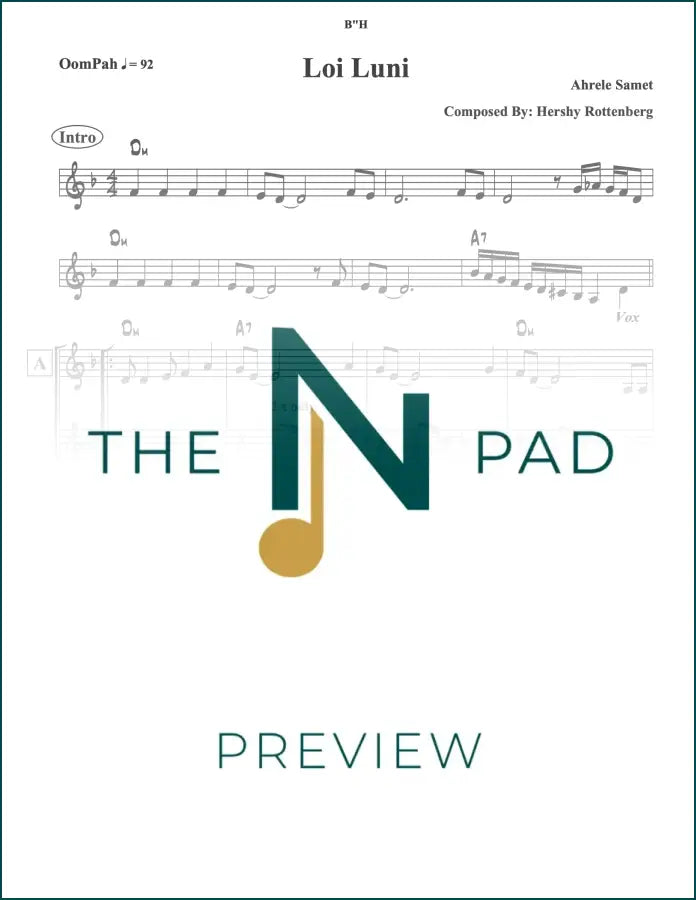 Sheet music for "Lo Luni" by Samet from The Notation Pad, featuring a lead sheet with musical notation and lyrics.