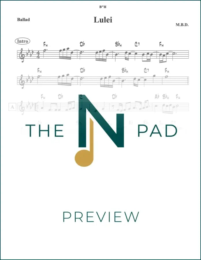 Sheet music titled "Lulei - MBD" from The Notation Pad featuring musical notes and lead sheet notation.