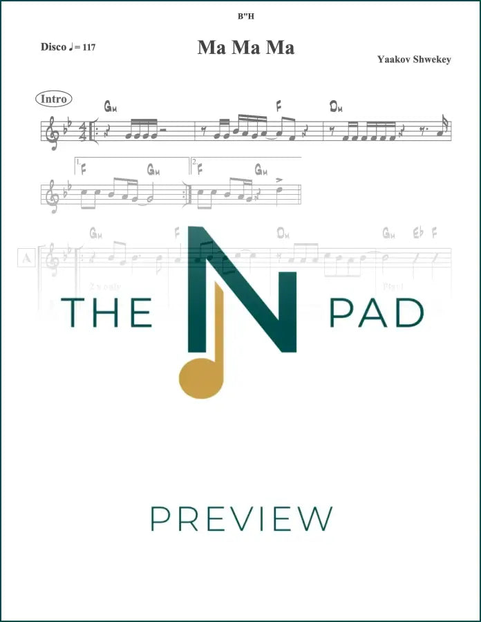 Sheet music for "Ma Ma Ma" by Shwekey from The Notation Pad, featuring lead sheet with musical notes and lyrics.