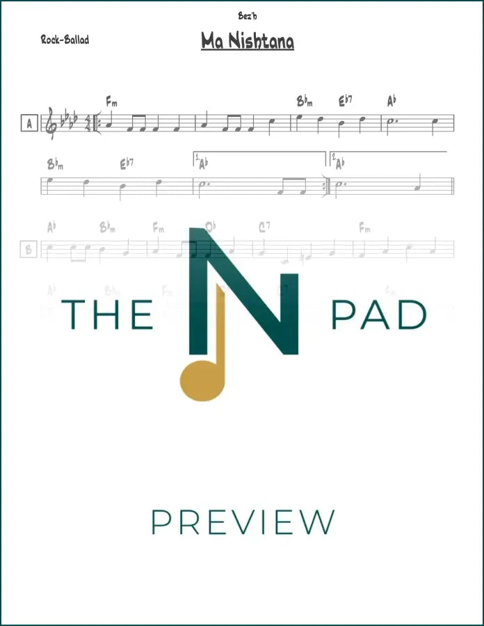 Sheet music for Ma Nishtana Trad by The Notation Pad, featuring a traditional lead sheet with musical notes and lyrics.