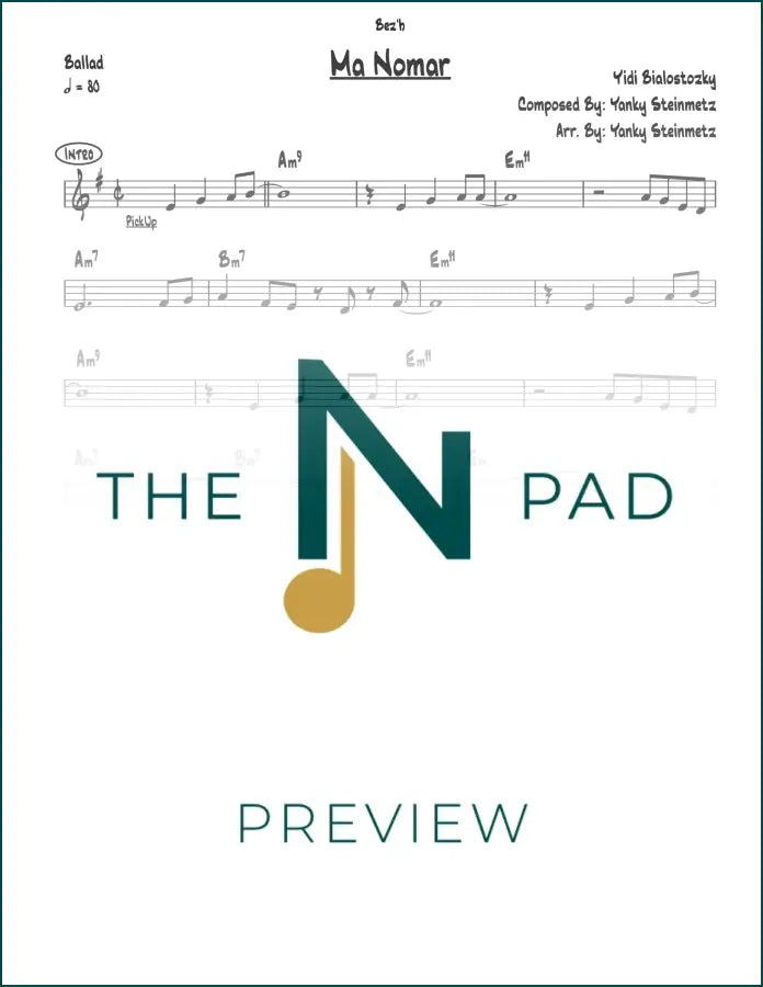 Sheet music for "Ma Nomar" by Bialostozky from The Notation Pad, showing musical notes on a printed lead sheet.