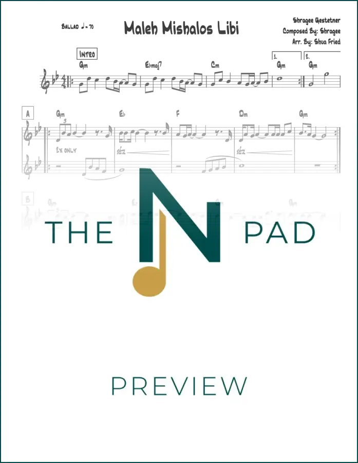 Sheet music for Maleh - Shragee from The Notation Pad, featuring a lead sheet with musical notation on a clean background.