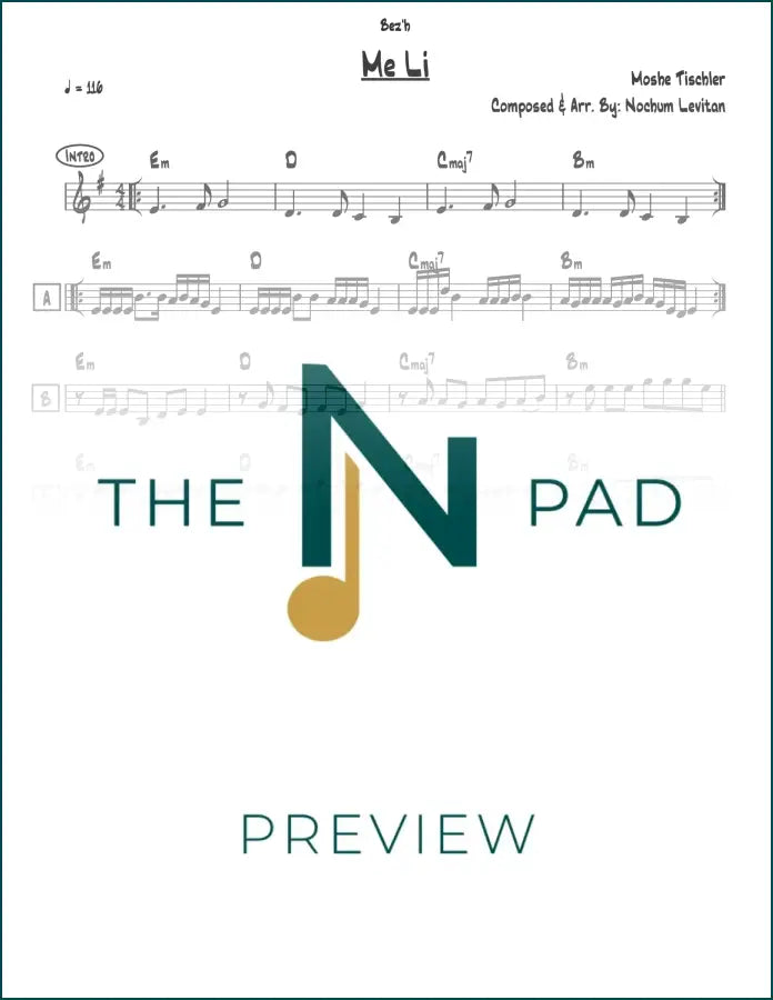 Sheet music for "Me Li" by Tischler, published by The Notation Pad, featuring lead sheet with musical notes and lyrics.