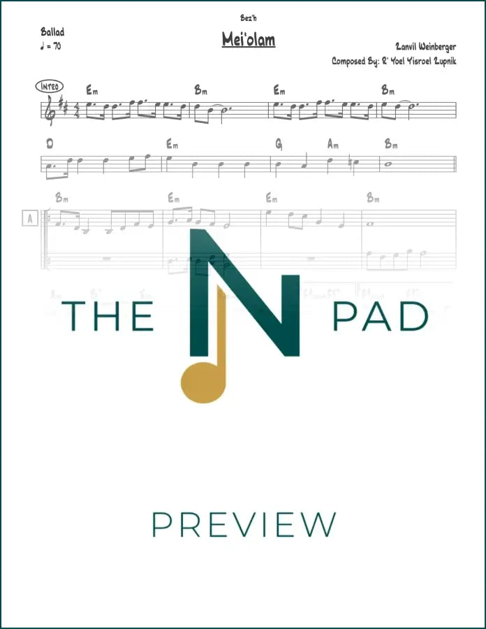 Sheet music for Meiolam by The Notation Pad, showing a lead sheet with musical notes and notation on a white background.