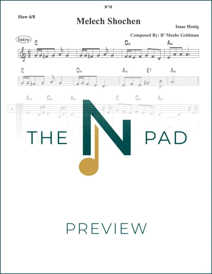 Sheet music for "Melech Shochen - Honig" by The Notation Pad, featuring lead sheet notation on a clean background.