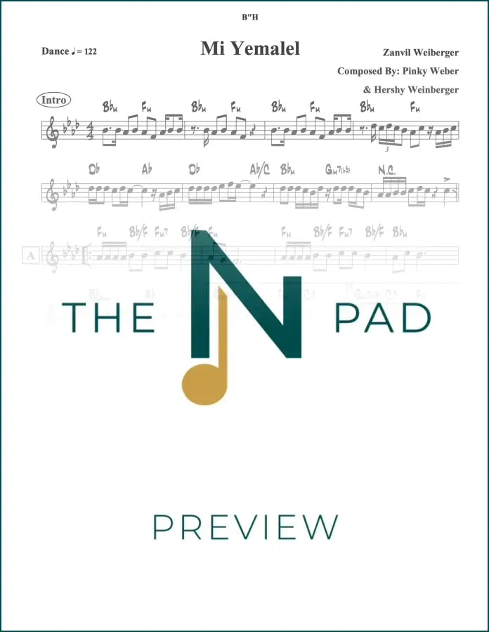 Sheet music for "Mi Yemalel - Zanvil" by The Notation Pad, featuring a lead sheet with musical notation.