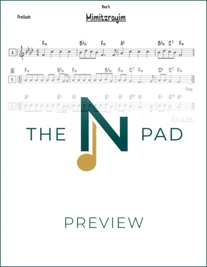 Sheet music for "Mimitzrayim" by The Notation Pad, featuring a lead sheet with musical notation on a clean background.