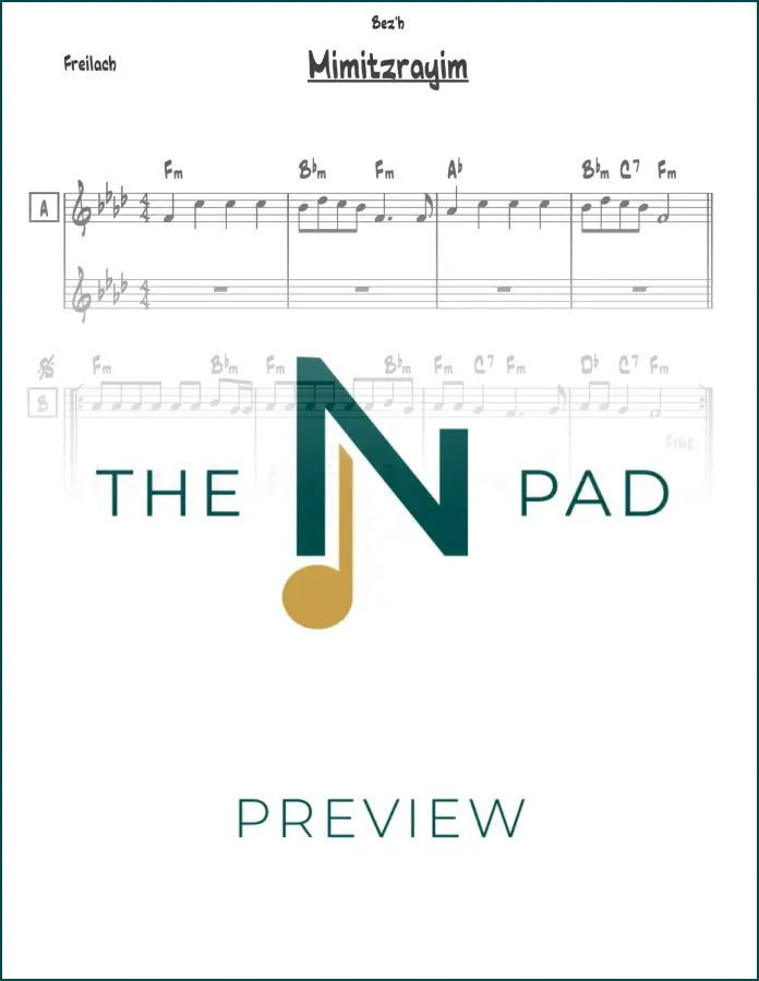 Sheet music for "Mimitzrayim" by The Notation Pad, featuring a lead sheet with musical notation on a clean background.