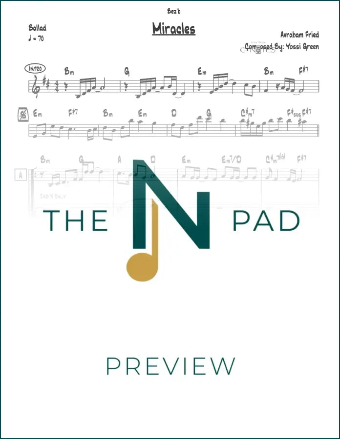 Sheet music for "Miracles" by Fried, a lead sheet from The Notation Pad, featuring musical notation on a printed music page.