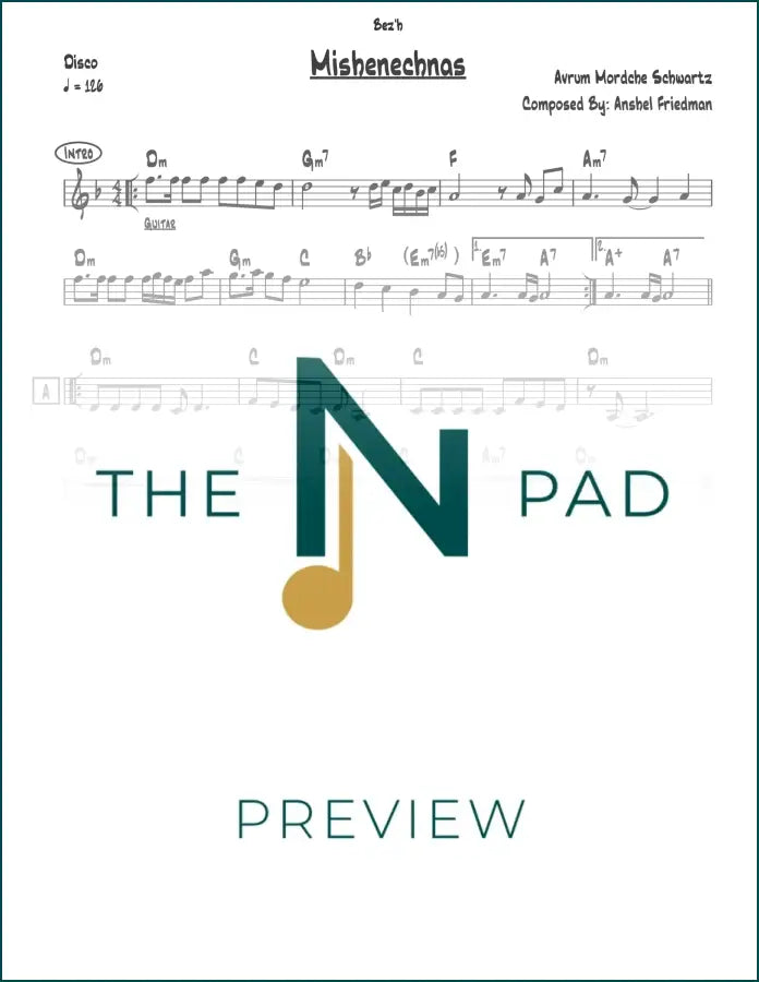 Sheet music for Mishenechnas - Avrum Mordche by The Notation Pad, featuring lead sheet music with musical notes and lyrics.