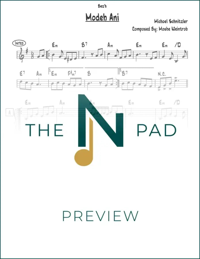 Sheet music for "Modeh Ani - Schnitzler" by The Notation Pad, featuring lead sheet notation in a clear, professional format.