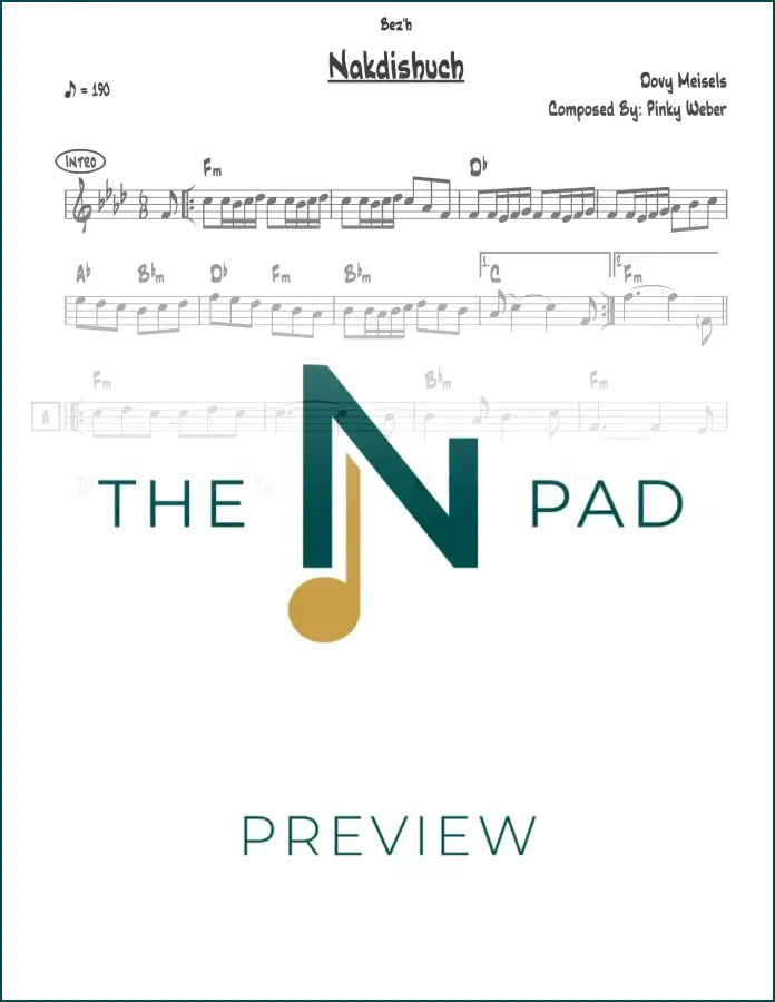 Sheet music lead sheet titled Nakdishoch from The Notation Pad, featuring musical notation on white background.
