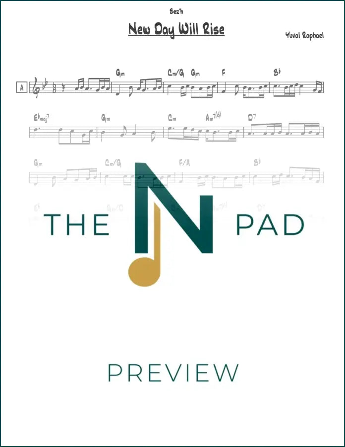 Sheet music for "New Day Will Rise" by The Notation Pad, featuring musical notes on a lead sheet.