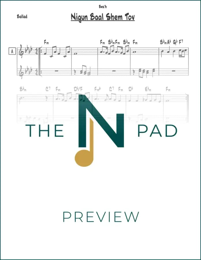Sheet music for Nigun Baal Shem Tov by The Notation Pad, showing musical notes and lead sheet layout.