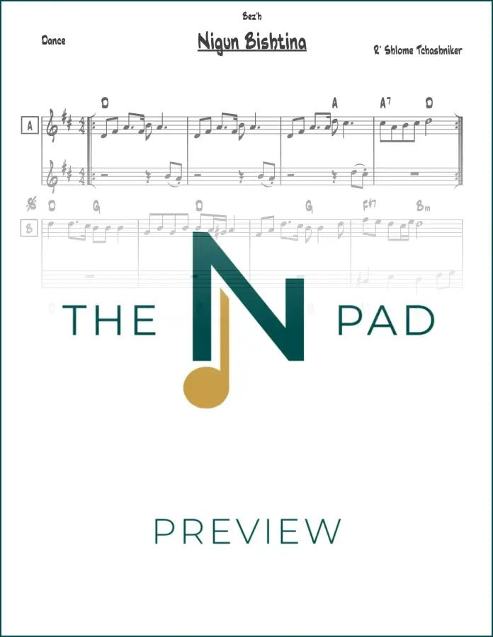 Sheet music for Nigun Bishtina by The Notation Pad, featuring lead sheet with musical notation on a clean background.