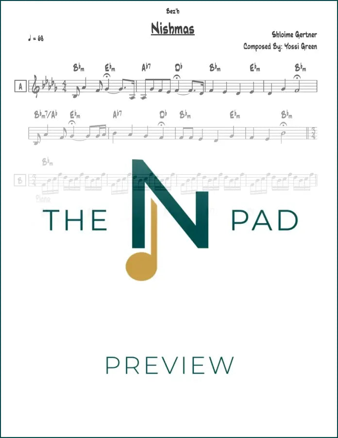 Sheet music titled "Nishmas" by Gertner from The Notation Pad, featuring musical notes on a page for performance.