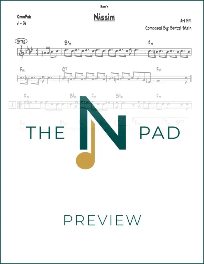 Sheet music for "Nissim" by Ari Hill, published by The Notation Pad, featuring lead sheet with musical notes and lyrics.