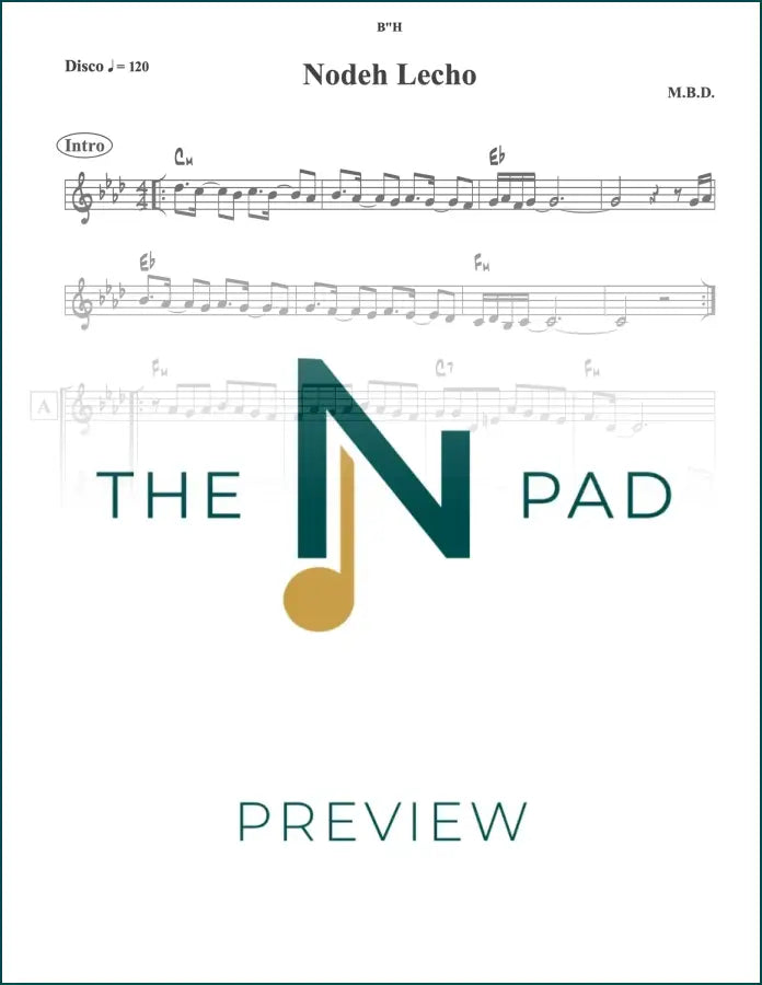 Sheet music for "Nodeh Lecho" by The Notation Pad, featuring lead sheet notation on a printed music page.