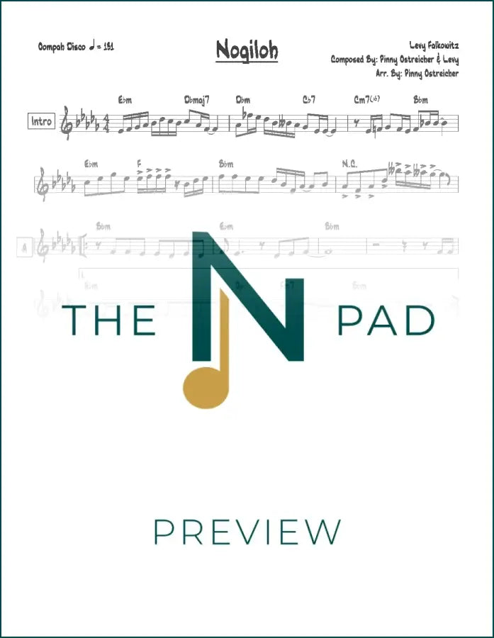 Sheet music titled "Nogiloh" by Falkowitz from The Notation Pad, featuring a lead sheet with musical notation and lyrics.