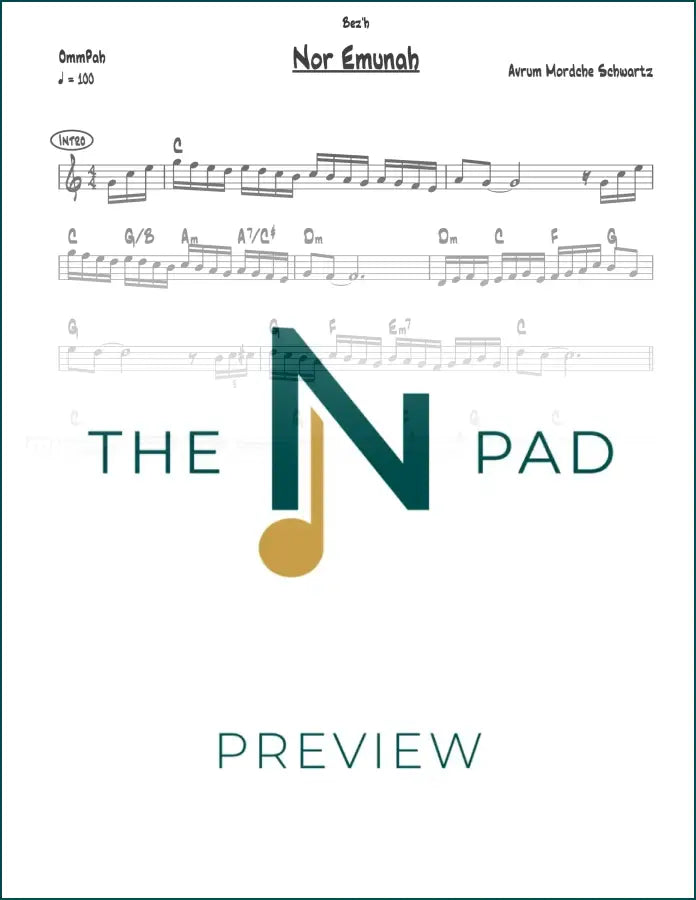 Sheet music for "Nor Emunah" by Avrum Mordche, published by The Notation Pad, featuring musical notes on a lead sheet.