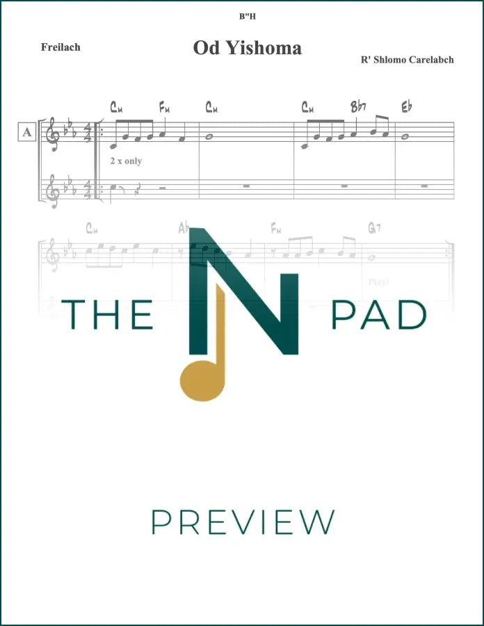 Sheet music for Od Yishoma 1 by The Notation Pad, showing musical notes and lead sheet layout.