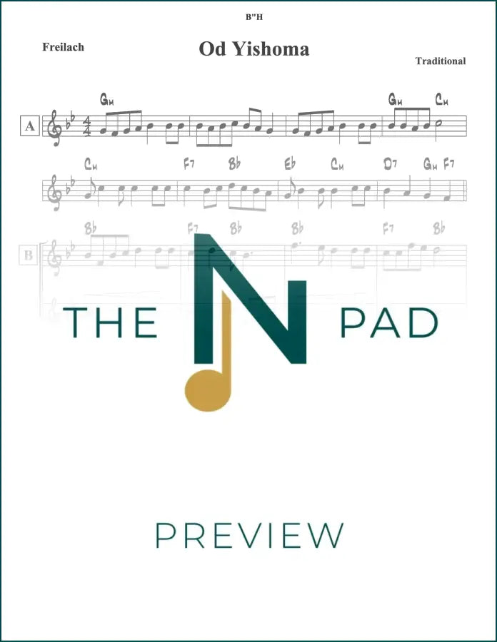 Sheet music for "Od Yishoma" by The Notation Pad, featuring traditional and Smaet lead sheet music.