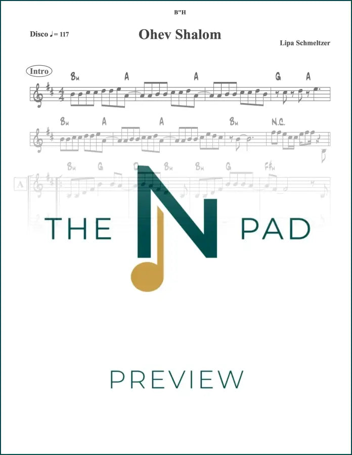Sheet music for "Ohev Shalom / Hevei - Lipa" by The Notation Pad, showing musical notes and lyrics on a lead sheet.