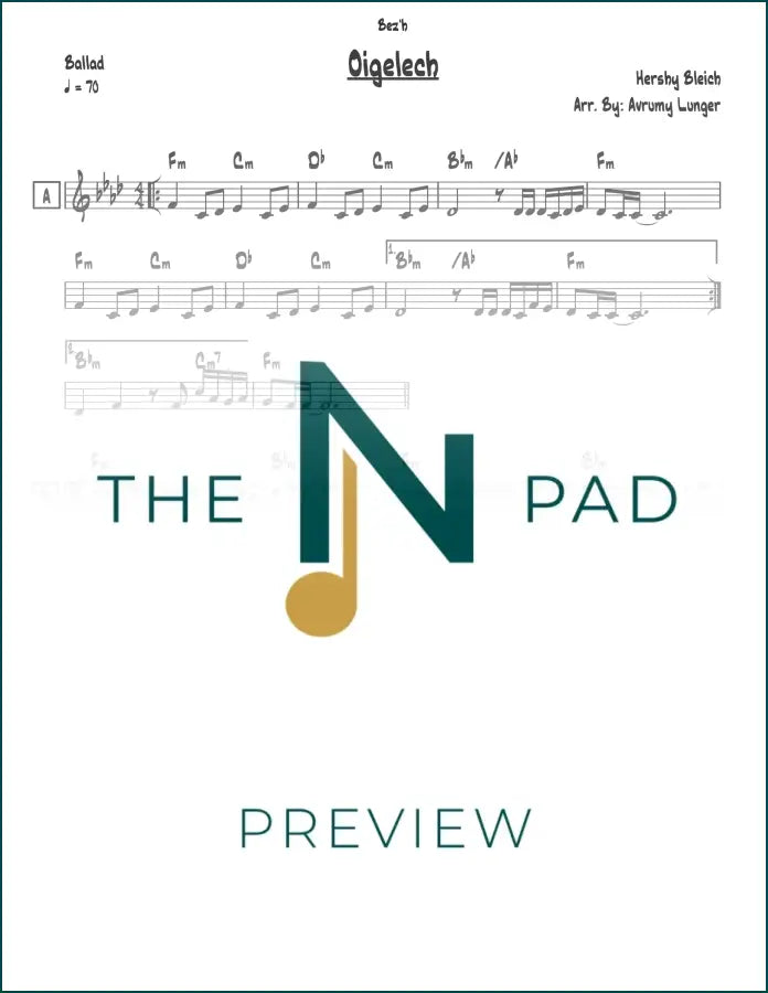 Sheet music for "Oigelech" by The Notation Pad, featuring lead sheet notation on a clean background.