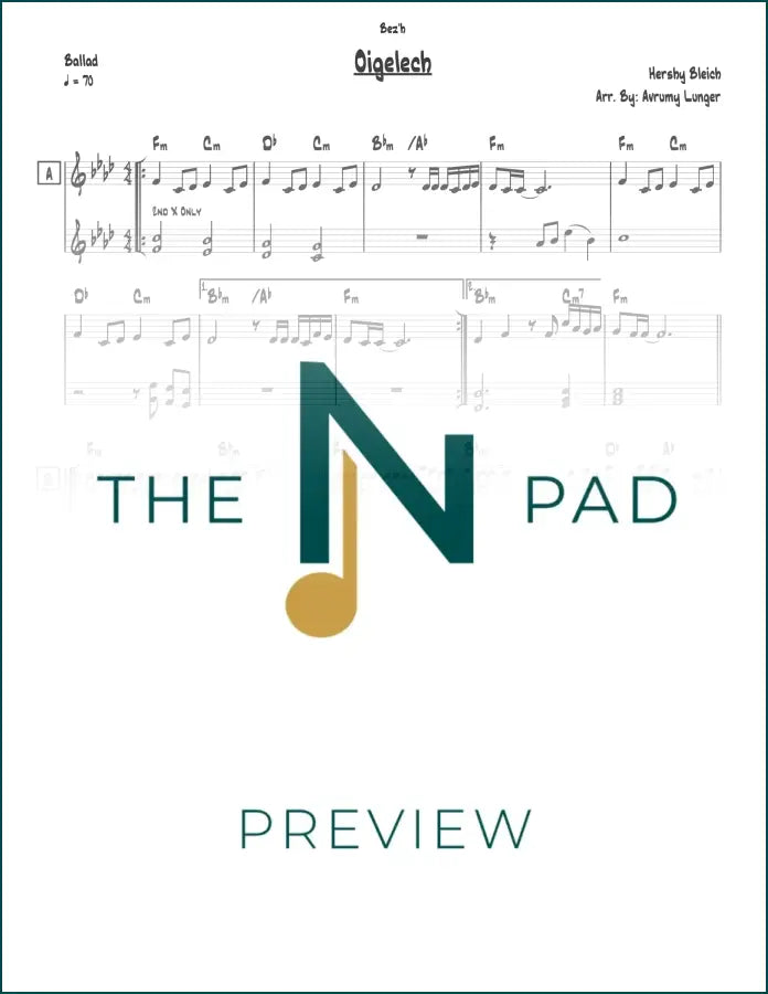 Sheet music lead sheet titled "Oigelech" by The Notation Pad, featuring musical notation on a clean white background.