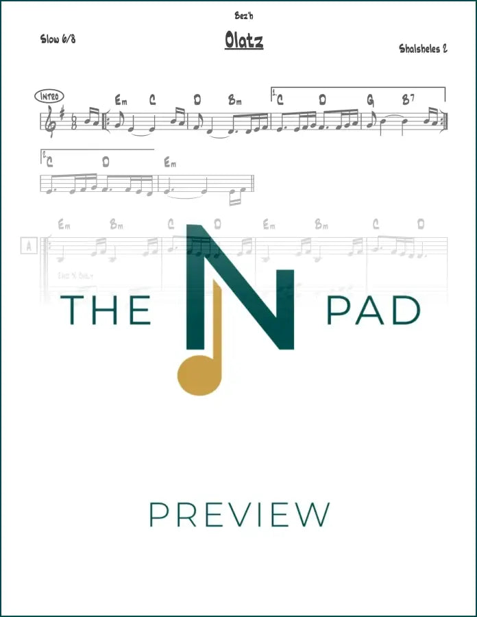 Sheet music titled "Olatz - Shalsheles" by The Notation Pad, showing musical notes on a lead sheet.