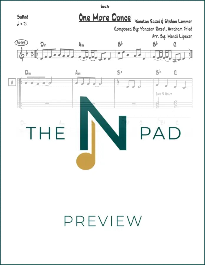 Sheet music for "One More Dance" by Razel-Shulem, published by The Notation Pad, featuring a lead sheet with musical notation.