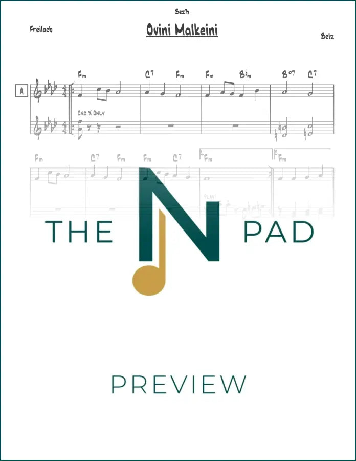 Sheet music for Ovini Pesach Shaarei by The Notation Pad, featuring a lead sheet for musical performance.