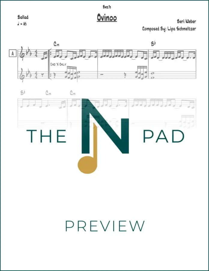 Sheet music lead sheet titled "Beri" by Ovinoo / Elokeini from The Notation Pad, featuring musical notation on white paper.