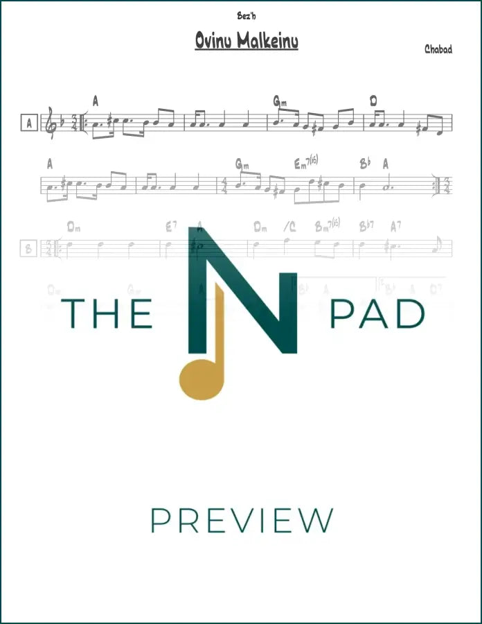 Sheet music for Ovinu Malkeinu Chabad by The Notation Pad, featuring a lead sheet with musical notation and lyrics.