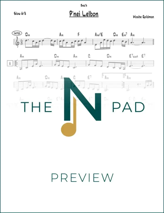 Sheet music for "Pnei Lelbon" by Goldman, published by The Notation Pad, showing musical notes on a printed lead sheet.