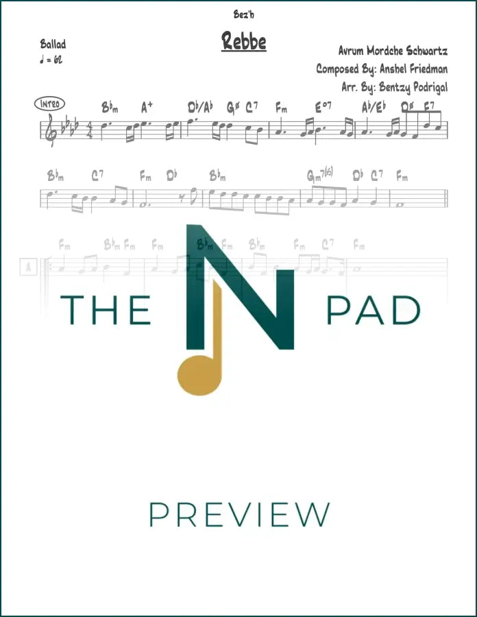 Sheet music lead sheet titled "Rebbe" by The Notation Pad, featuring musical notation on a clean white background.