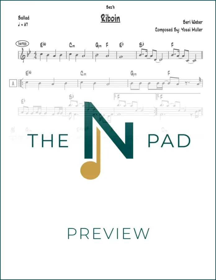 Sheet music for "Beri" by Riboin, a lead sheet from The Notation Pad showing musical notes and notation.