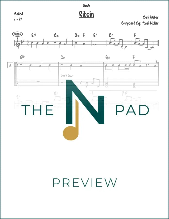 Sheet music for "Beri" by Riboin, a lead sheet from The Notation Pad featuring musical notes and staff on paper.