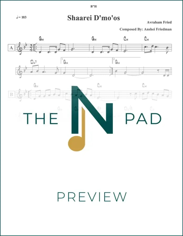 Sheet music titled "Shaarei Demaos" by The Notation Pad, featuring musical notation on a lead sheet.