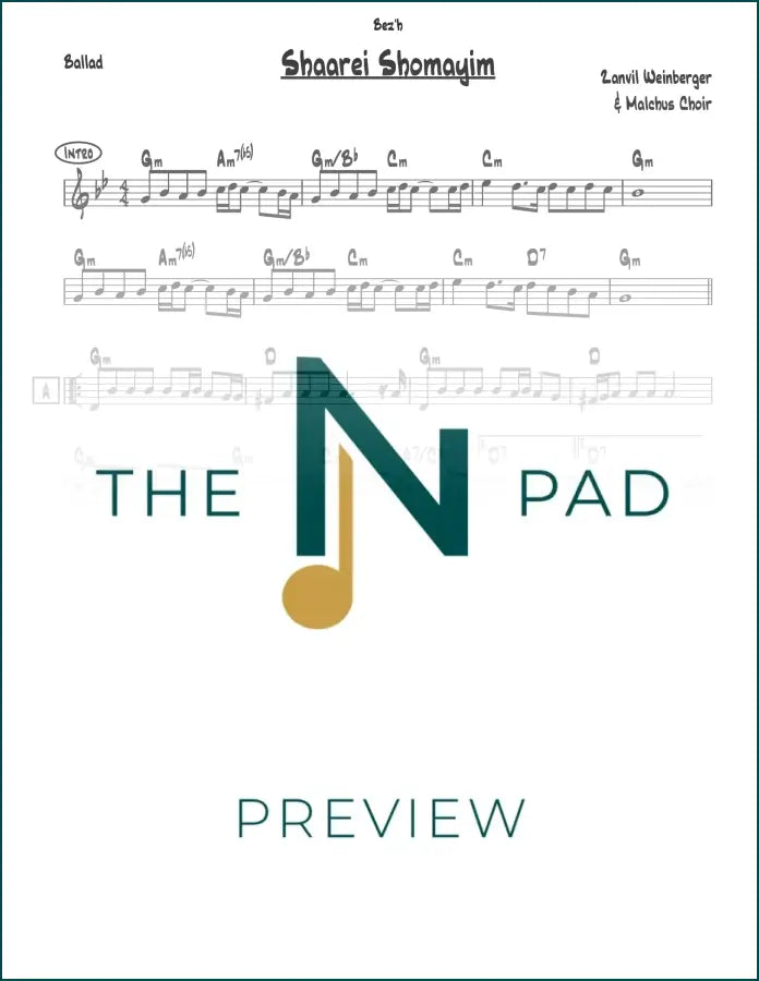 Sheet music for Shaarei Shomayim by The Notation Pad, a lead sheet with musical notation on a clean background.