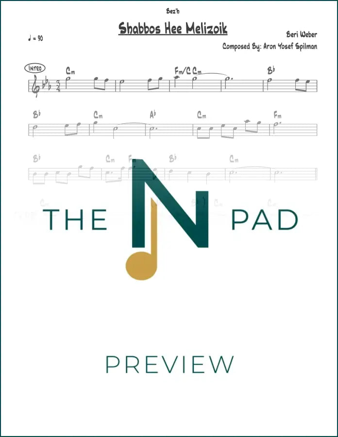 Sheet music for "Shabbos Hee - Beri" by The Notation Pad, featuring a lead sheet with musical notation.