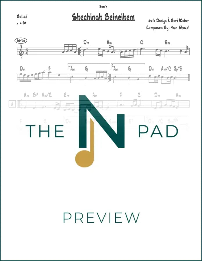 Sheet music for Shechinah Beineihem - Dadya by The Notation Pad, showing musical notes on a printed lead sheet.