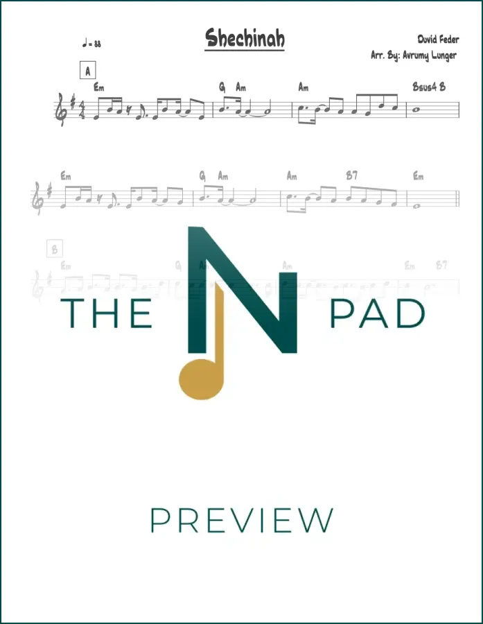 Sheet music for "Shechinah" by Feder, published by The Notation Pad, featuring a lead sheet with musical notation.
